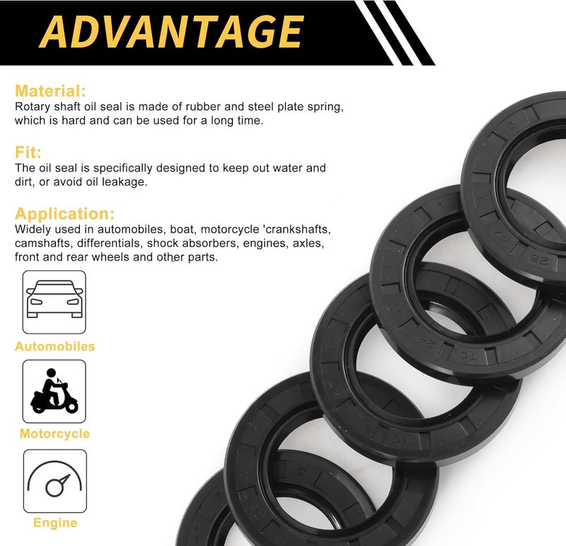 REPAIROCK Universal Oil Seal TC Double Lip W Steel Spring Seal Ring Rotary Shaft Seal 28x47x7mm High Pressure NBR Rubber Black 5pcs - Image 4